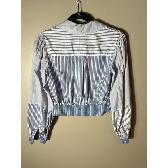 Bailey44 Women’s Size 4 Blue & White Stripe Cropped Faux Wrap Long Sleeve - Picture 4 of 11